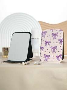 1PC Millennium Y2K Series Portable Vanity Mirror, Foldable Lightweight Ultra-Thin Convenient Hand Mirror, Durable PU Leather, Suitable For Multiple Scenarios And All People, Mini Desktop Mirror, Pocket Mirror, Cartoon Bow Heart Flower Pattern Design, Exquisite Delicate Structure, Durable Reliable Drop-Resistant, Easy To Carry, Handheld Makeup Mirror, 180° Flip Cover, Multi-Functional Mini Mirror, Compact Mirror, Mirrors, Daily, Holiday, Birthday, Valentine's Day, Mother's Day - Multicolor - View 7