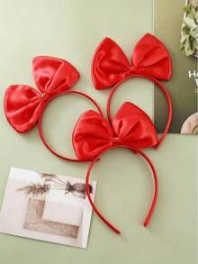 1pc Bright Red Satin Large Bow Headband, Sweet Princess Style Hair Accessory, Christmas New Year Performance Costume Headpiece Suitable For Birthday Party, Cosplay Dress Up - Multicolor - View 2