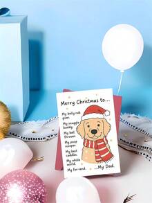 1pc Dog Christmas Card For Dad, Dog Lover – Funny Golden Retriever Cartoon Illustration, Festive Holiday Humor, Thickened, With Envelope - A - View 9