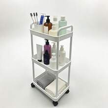 3/4-Tier Mobile Storage Cart With 4 Smooth Rolling Wheels, Multi-Layer Storage Rack, Suitable For Office, Bedroom And Bathroom, Space-Saving Practical Mobile Storage Cart, Easy To Clean White Plastic Storage Rack, Can Be Used For Storing Cans - Multicolor - View 13