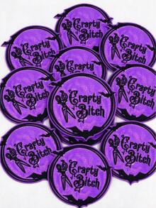 1pc/2pcs/3pcs/4pcs/9pcs/11pcs Purple Glitter Base, Gothic Script, Bat & Tailor Scissors Motif, Iron-On Patch, Alternative Punk Halloween Badge - Multicolor - View 7