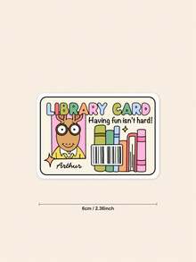 1Pc Cute Arthur Library Card Cartoon Vinyl Sticker, Book Lover Waterproof Decal For Laptop Water Bottle Tumbler - Multicolor - View 2