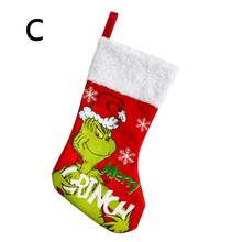 The Grinch 1件跨境新款聖誕綠色毛絨怪獸拼接印花聖誕襪裝飾 - 查看 9