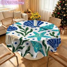 2D Plane, 1PC, An Elegant And Refreshing Ocean-Textured Printed Round Tablecloth, Soft, Practical, And Durable Circular Tablecloth Suitable For Home Living Room And Kitchen Tabletop Protection, As Well As Festive-Themed Table Decorations - 32 - View 7