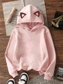 1pc Tween Girl Tween Girl Warm Thick Thermal Lining Capybara Hooded Sweatshirt, Student Children Autumn/Winter Long Sleeve Top - Pink - View 3