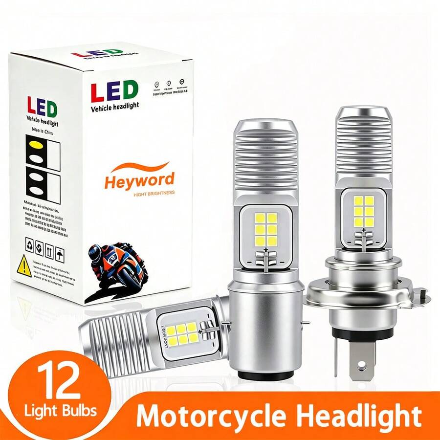 Heyword Bóng đèn pha LED Hayward H4 H6 BA20D T19 P15D cho xe máy, chiếu sáng xa/gần, 3570W, ánh sáng trắng 6000K, phù hợp cho xe tay ga, xe máy, xe đạp. - 1 cái - Xem 1