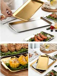 MiLaiWP 1pc Stainless Steel Rectangular Tray, Rust-Resistant, Easy To Clean And Durable, Multi-Functional Stainless Steel Kitchen Storage And Serving Dish, Suitable For Food Prep, Meat Marinating Or Elegant Dessert Platter, Perfect Gift For Families Who Value Kitchen Practicality And Aesthetic Living - Silver - View 4