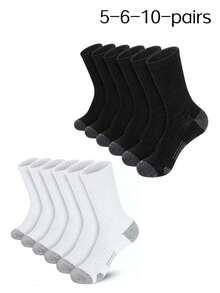 5/6/10 Pairs Black And White Popular Plus Size Men's Basketball Sports Mid-Calf Socks, Work Socks, Autumn Socks - Multicolor - View 6