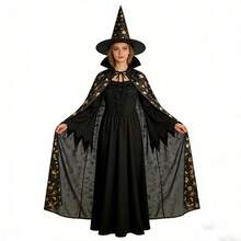 1 bộ áo choàng và mũ phù thủy, áo choàng có mũ in họa tiết sao, phụ kiện trang phục cosplay, bộ đồ hóa trang tiệc tùng - Nhiều màu - Xem 5