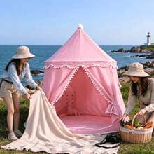 Tenda Teepee Mewah dengan Rumbai, Ruang Pribadi Dalam Ruangan, Pelindung Matahari untuk Berkemah di Luar Ruangan, Dapat Dilipat dan Mudah Dirakit - A - View 7