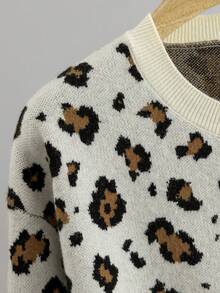 BYGOUBY Women's Autumn/Winter Leopard Print Front Button Long Sleeve Knit Cardigan, Casual Round Neck Drop Shoulder Sweater Jacket - Apricot - View 10