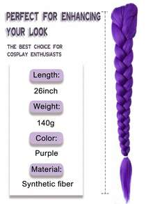 26 Inch Purple Braided Ponytail Wig, Suitable For Braided Hairstyles, Cosplay, Stage Performance, Parties, Halloween Costumes, And Role-Playing - Multicolor - View 3