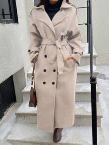 Seelio Autumn/Winter New Women's Fashion Classic Double-Breasted Windbreaker Coat Woolen Overcoat Fall - Apricot - View 2