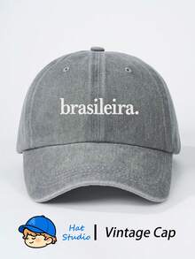1pc Embroidered Brasileira Washed Baseball Cap, Classic Fashion Soft Sweat-Absorbent Lightweight Sun Protection Multi-Functional Cycling Hat, Suitable For Outdoor Sports, Football Matches, Daily Wear, Parties And Vacations, Perfect Gift For Friends And Family - Baseball Cap - View 12