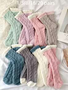 1/5/8/16/20 Pairs Comfortable Warm Coral Color Terry Socks, Unisex, Suitable For Sleep And Home Wear, Can Be Paired With Long Socks, Suitable For Autumn/Winter, Perfect Christmas Gift For Women - Multicolor - View 9
