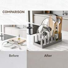 Multifunctional Kitchen Pot Lid Rack Storage Shelf Countertop Cutting Board Organizer Space-Saving Plastic Kitchen Utensils, Minimalist Home Kitchen Multifunctional Pot Lid Rack Storage Shelf Cutting Board Bowl Dish Drain Rack Countertop Organizer, Pot Lid Storage Rack Home Kitchen Bowl Dish Drain Rack Cabinet Storage Shelf - Multicolor-upgraded - View 2