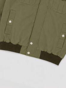 Men's Army Green Stand Collar Utility Jacket, Elastic Cuffs, Standard Fit, Long Sleeve - Army Green - View 7