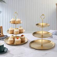 3pcs/4pcs European Style Multi-Tier Cake Stand (2pcs/3pcs Trays + 1pc Accessory), Suitable For Daily Use, Applicable For Snacks And Fruits, Widely Used For Tea Parties And Gathering Decoration, Suitable For Cupcakes, Donuts, Fruits, Kitchen, Christmas Gift - Gold - View 6