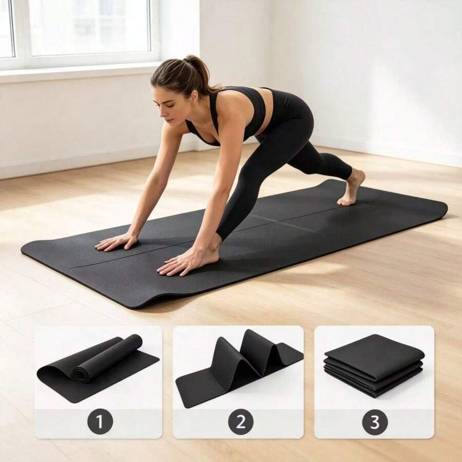 1pc 173*61cm EVA Yoga Mat Pilates Mat Solid Color Mat Home Fitness Yoga Equipment - Black - View 1