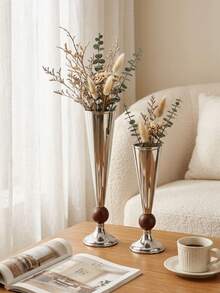 Silver Fluted Trumpet Vase,Tall Decorative Table Vase For Dried Flowers, Wedding Centerpiece Home Tabletop Decor,Vase For Bunny Tail Grass, Aesthetic Home Decor, Farmhouse Table Decor, Party Table Decoration, Housewarming Gift. - Fashionable Style - View 1