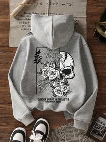 1pc Thermal Lined Thickened Warm Hooded Sweatshirt, Young Student Children's Clothing, Suitable For Kids Autumn/Winter Long Sleeve Top - Grey - View 3