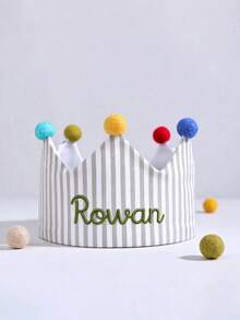 Hand Embroidered Linen Crown For Kids | Boho First Birthday Keepsake, Personalized Name Gift - Multicolor - View 5