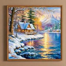1PC DIY 5D Diamond Painting Kit Lakeside Cottage Pattern - Round Full Drill Art Mosaic Craft, Home Wall Decor, Frameless - No Frame - View 2