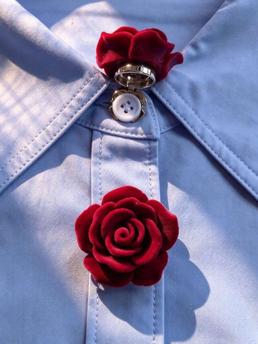 1pc/2pcs Elegant Floral Geometric Button Decor, Shirt Button Cover Clip-On Button Decor, Fashionable Crystal Cufflink Decor, Suitable For Tuxedo And Wedding Dress Decoration - Red - View 1