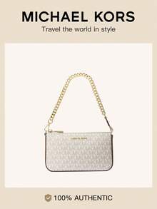 Michael Kors Jet Set Medium Signature Logo Clutch, Fashion Chain Shoulder Bag For Women, Elegant Gift Clutch, Zipper Square Bag, Suitable For Shopping, Party - Beige Brown - View 1