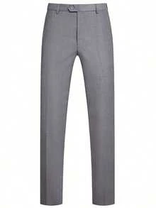 SuitGent 3 Pieces Men's High-Quality Business Suit, Solid Color Groom Wedding Attire, Slim Fit Casual Suit Jacket And Trousers Set, Spring - Light Grey - View 7