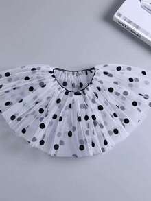 1 Pc Women White Tulle Polka Dot Fake Collar, Ruffled Detachable Decorative False Collar, Cute Sheer Mesh Collar Accessory For Party Cosplay - A - View 11