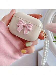 3D Pink Bow Matte Silicone Soft Protective Case For Apple Pro 2/4th/3rd/5th Generation, Compatible With Wireless Earbuds, Girlfriend Gift - Beige and Pink Bow - View 12