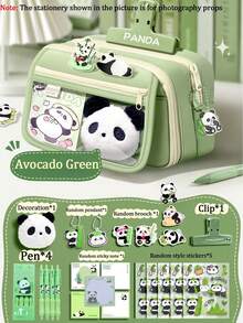 1/7/15pcs Cute Panda Stationery Mixed Set: Includes Large Capacity Multi-Compartment Pencil Case, Pens, Sticky Notes, Planner Clips And Stickers, Suitable For Study, Classroom, Desk Storage And Room Decor, School Pencil Box, Learning Supplies - Multicolor - View 10