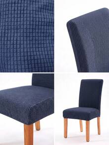 VENECIA 4-Piece Elastic Chair Cover Set (L) Simple Plaid Pattern - Dust-Proof - Various Colors - Navy Blue - View 5