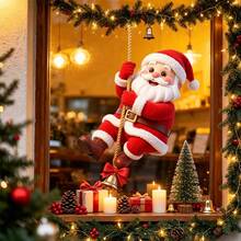 1pc Santa Claus Climbing Bell And Bow Rope Window Sticker, Double-Sided Visible PVC Electrostatic Adsorption Window Sticker, Suitable For Living Room, Bedroom, Kitchen, Dining Room, And Shop Decoration. - Multicolor - View 3