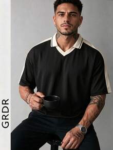 GRDR Men's Summer Casual Short Sleeve T-Shirt, Fashionable Minimalist Solid Color Short Sleeve Suitable For Running And Daily Wear - Black - View 2