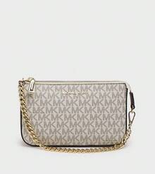 Michael Kors Jet Set Medium Signature Logo Clutch, Fashion Chain Shoulder Bag For Women, Elegant Gift Clutch, Zipper Square Bag, Suitable For Shopping, Party - Beige Brown - View 9