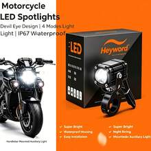 Heyword 1pc/2pcs External LED Lights, Suitable For Cars And Motorcycles, Ultra-High Brightness, High And Low Beam, Explosive Flashing Yellow, White, Red Three-Color Free Switching Flashing Lights, Universal Off-Road Vehicle Lighting Work Lights - Black 2Pcs/Switch - View 4
