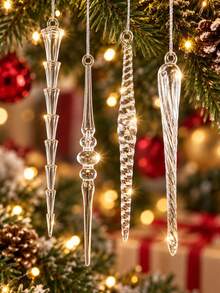 12pcs Crystal Icicle Hanging Decorations, Transparent Ice Drop Ornaments, Suitable For Christmas Outdoor Decor, Garden Patio Porch Tree Hanging Accessories, Shiny Winter Holiday Decorations, Perfect For Holiday Parties And Home Decor - Christmas Ornament - View 4