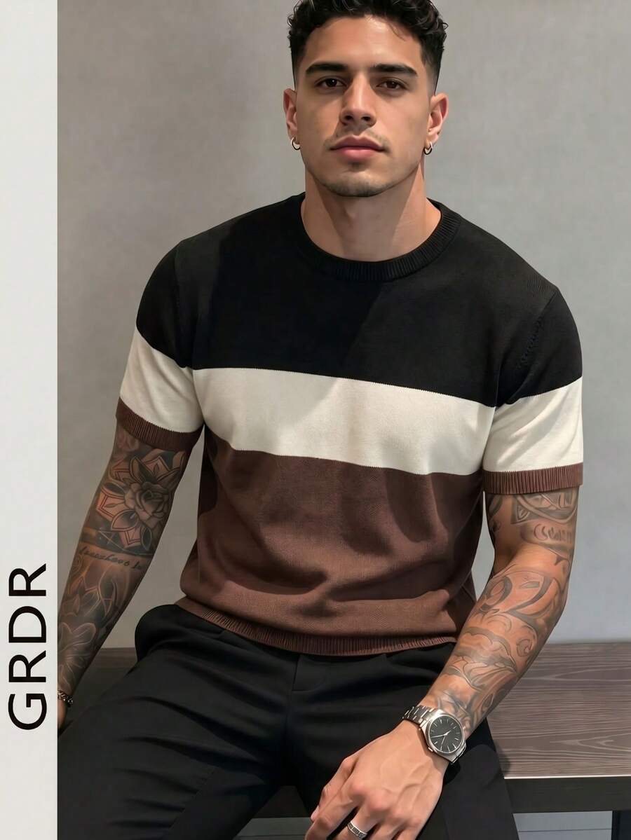 Men's Summer Round Neck Short Sleeve Knit Sweater, Suitable For Summer Outings, Essential For Fashionable Styling