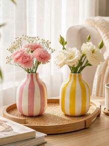 1pc Classic Striped Round Vase, Practical Floral Arrangement Vase, Indoor Tabletop Decor, Suitable For Christmas Winter Holiday Home Party Decoration - Small Round Bottle - View 6