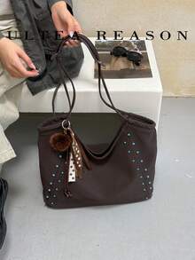 1 buah Tas Wanita Baru dari Kulit PU Warna Polos, Tas Bahu, Tas Jinjing, Tas Tangan Persegi Modis, Penutup Resleting, Cocok untuk Bepergian, Berbelanja, Kencan, dan Bekerja - Kopi - View 4