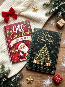 1set Christmas Gift Card Book, Bound Xmas Gift Card Holder Book With Festive Insert Cards, Santa Christmas Tree Design Gift Card (Gift Box Packaging) - Multicolor - View 1
