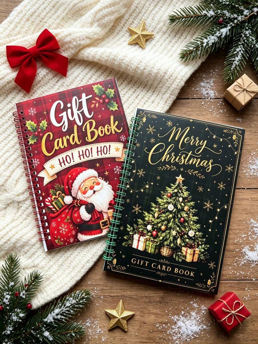 1set Christmas Gift Card Book, Bound Xmas Gift Card Holder Book With Festive Insert Cards, Santa Christmas Tree Design Gift Card (Gift Box Packaging) - Multicolor - View 1