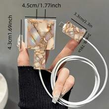 5pcs 2D Flat Design Gold Texture Phone Charger Protection Set, Charger Head Cover + Cable Protector + Storage Rope + Data Cable Protector Spiral Rope, Compatible With Iphone 20W/18W Charger - Multicolor - View 5