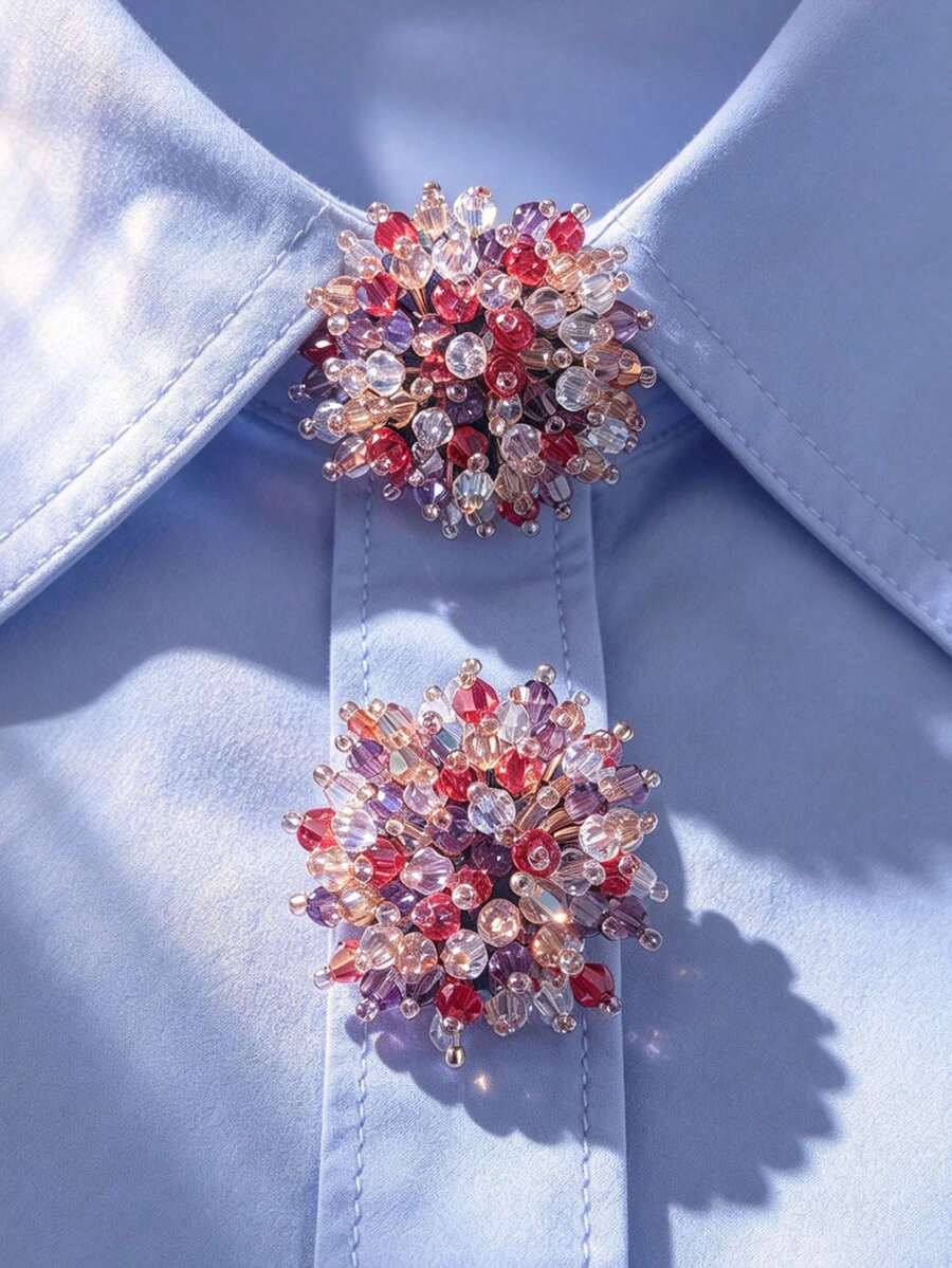 1pc/2pcs Elegant Heart-Shaped Button Cover, Shirt Button Cover Clip-On Button Cover, Fashion Crystal Cufflink Cover, Suitable For Formal Wear - Multicolor - View 1