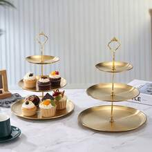 3pcs/4pcs European Style Multi-Tier Cake Stand (2pcs/3pcs Trays + 1pc Accessory), Suitable For Daily Use, Applicable For Snacks And Fruits, Widely Used For Tea Parties And Gathering Decoration, Suitable For Cupcakes, Donuts, Fruits, Kitchen, Christmas Gift - Gold - View 9