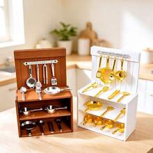 Bộ dụng cụ nhà bếp mini 1:12, nồi mini màu vàng & bạc, xẻng, thìa, kẹp, đồ trang trí nhà bếp búp bê, phụ kiện mô hình dụng cụ nấu ăn bằng hợp kim, đạo cụ chơi đồ ăn DIY diorama, đạo cụ chụp ảnh, dụng cụ nhà bếp mini - A - Xem 3