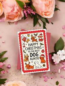 1pc Heartwarming Christmas Card For Aunt, Pet Lover – Cute Puppy Dog Cartoon Illustration, Holiday Cheer, Thickened, With Envelope - A - View 4