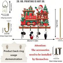 2D Flat Wooden Multi-Function Key Holder, Santa Claus & Elf Theme Design; Comes With Hooks, Suitable For Wall Decor, Kitchen Decor - Multicolor - View 4